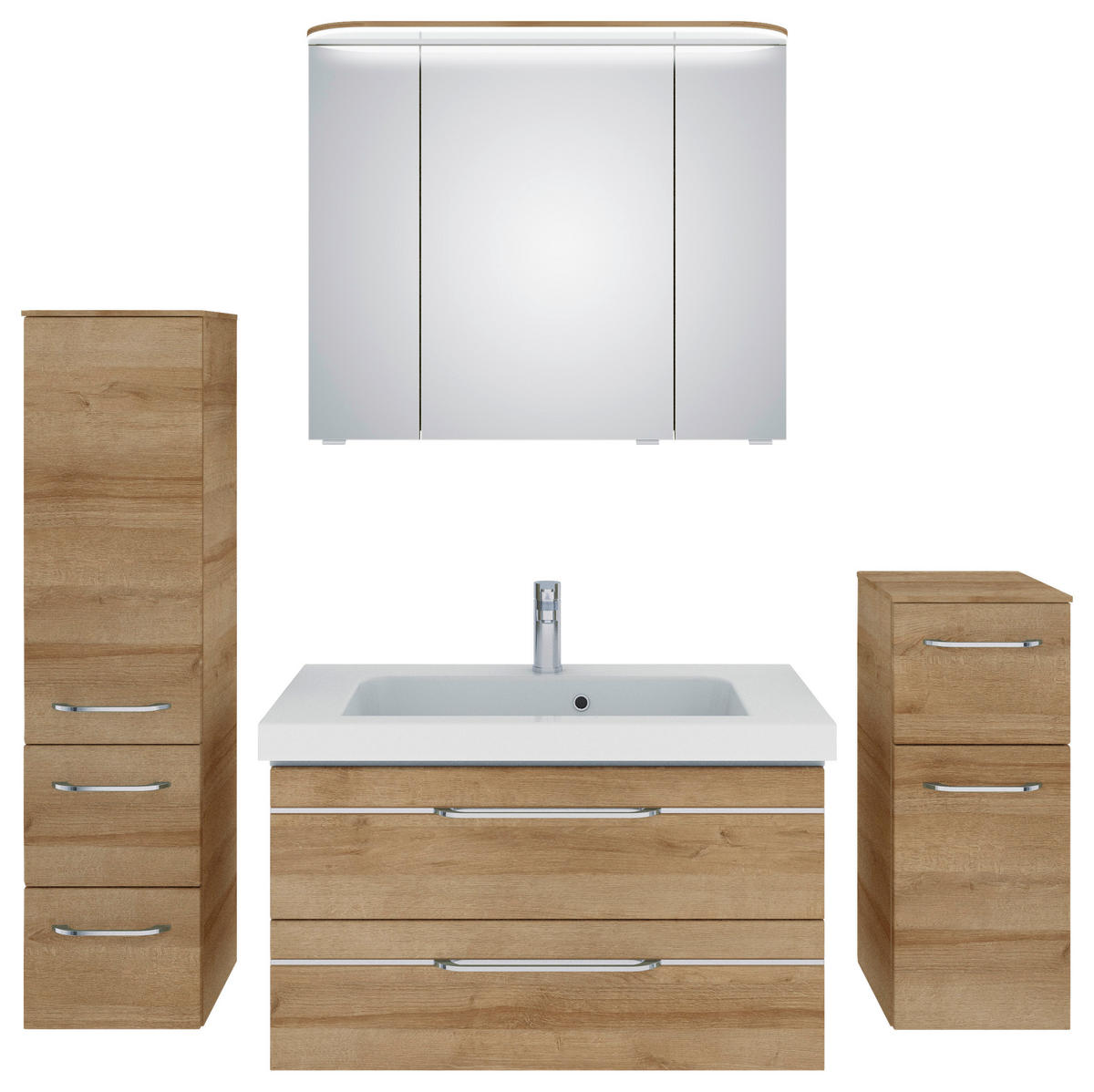 BADEZIMMER 5-teilig  in 152 cm  - Chromfarben/Eichefarben, KONVENTIONELL, Glas/Holzwerkstoff (152cm) - Pelipal