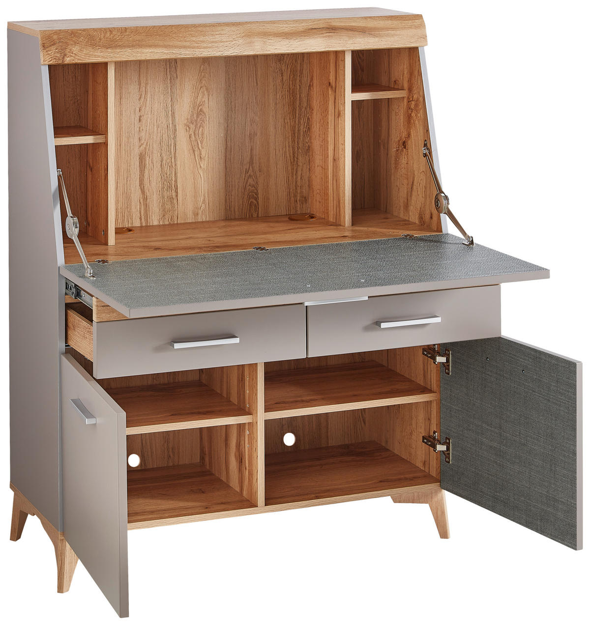 SEKRETÄR  Kabeldurchlass, Stauraum  - Eichefarben/Alufarben, LIFESTYLE, Holzwerkstoff/Kunststoff (98/124/39,6cm) - Carryhome