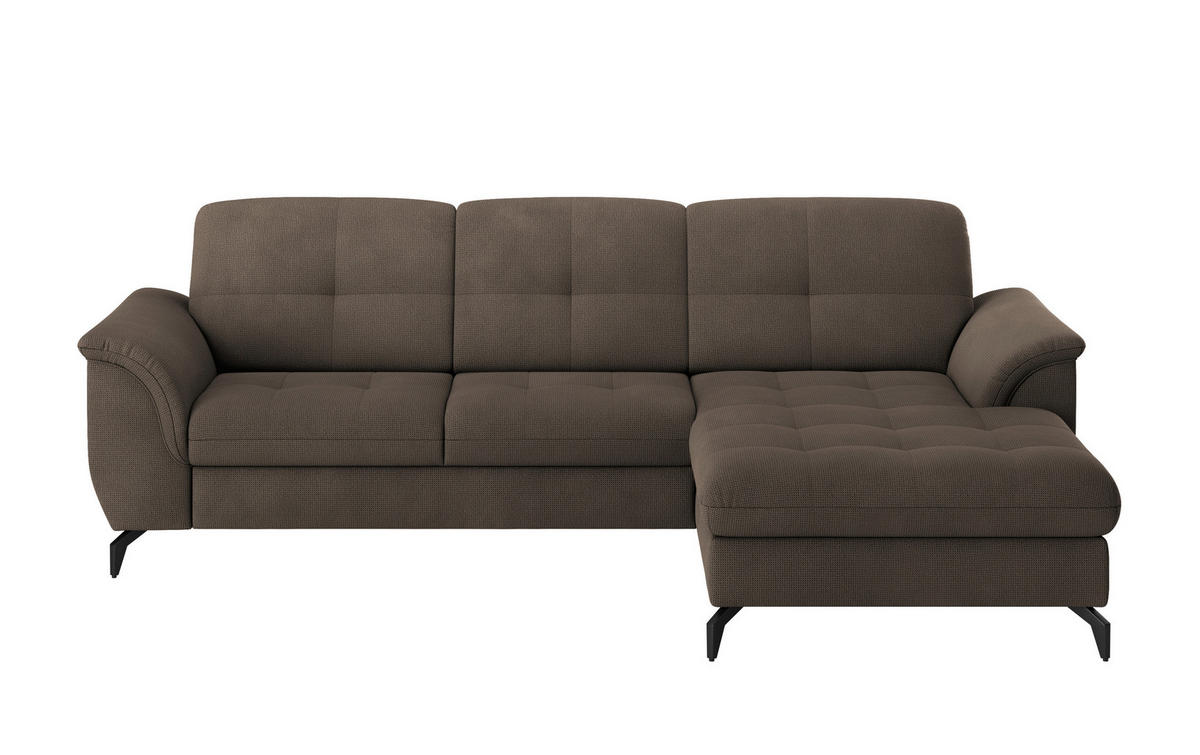 ECKSOFA ZORA E Dunkelbraun Flachgewebe  - Dunkelbraun/Schwarz, MODERN, Textil/Metall (262/164cm) - Sit & More