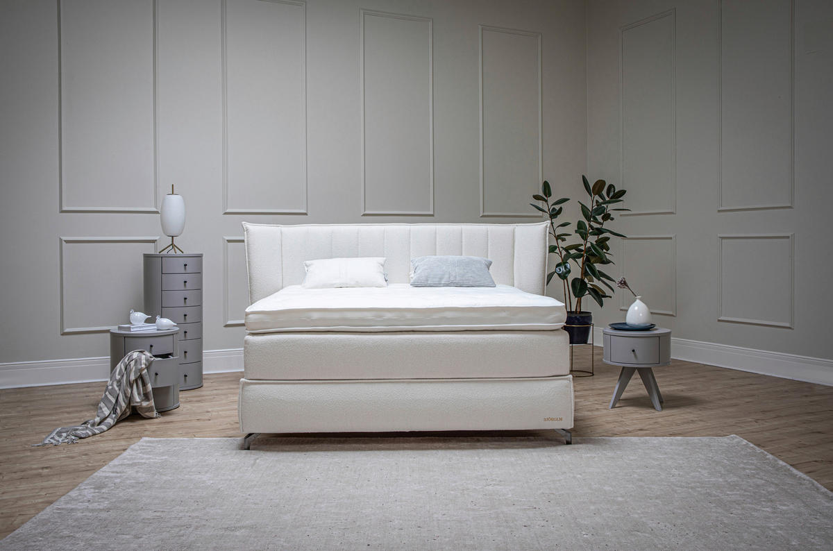 BOXSPRINGBETT 160/200 cm  in Creme  - Creme/Schwarz, KONVENTIONELL, Holz/Textil (160/200cm) - Sjöholm