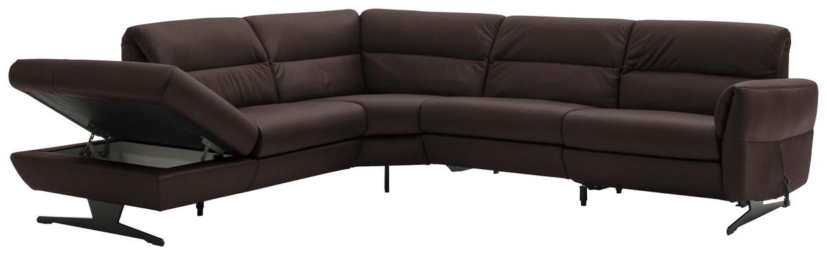 ECKSOFA in Echtleder Dunkelbraun  258/286 cm  - Dunkelbraun/Schwarz, Design, Leder/Metall (258/286cm) - Schöner Wohnen