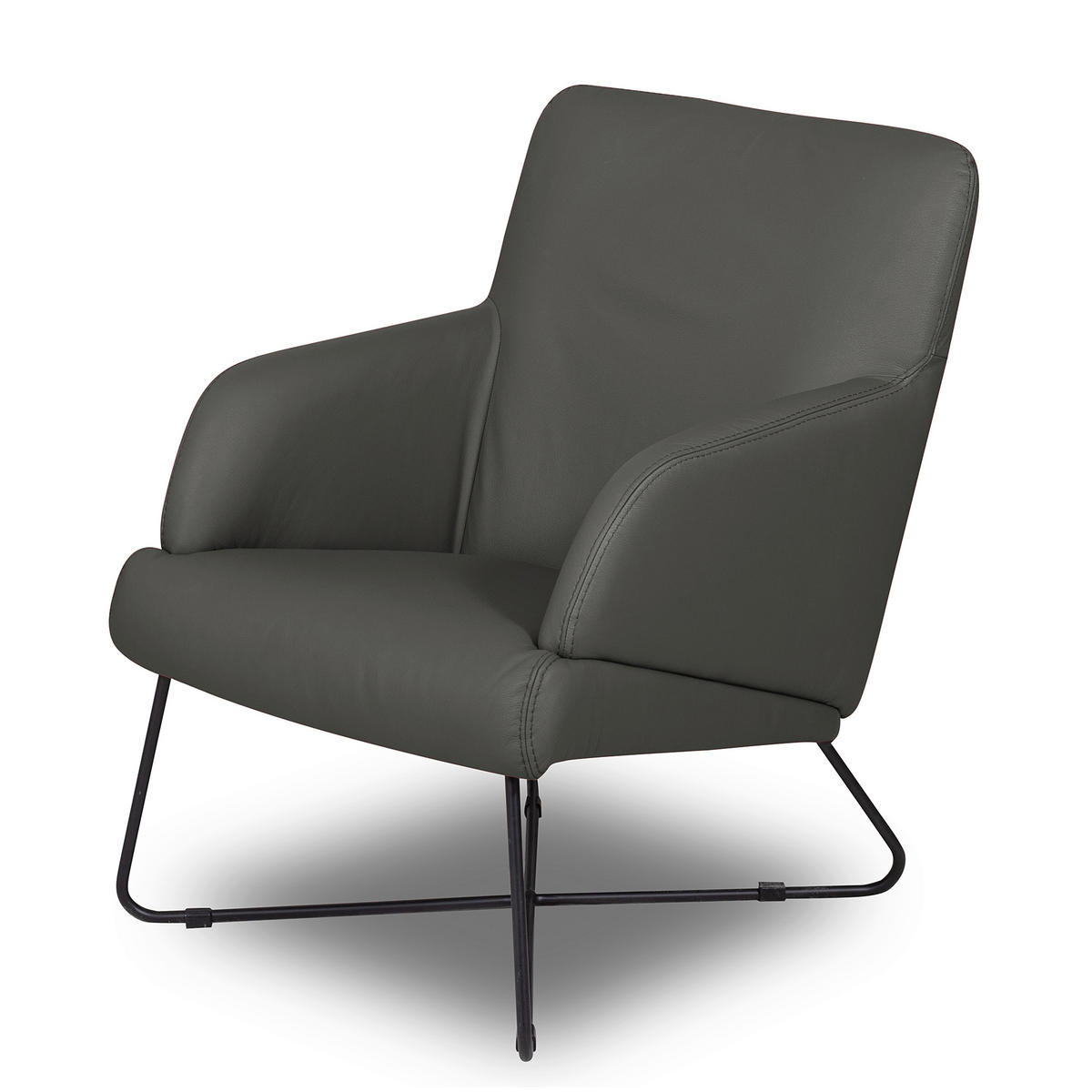 SESSEL in Echtleder Anthrazit  - Anthrazit/Schwarz, Design, Leder/Metall (67/87/74cm) - Livetastic