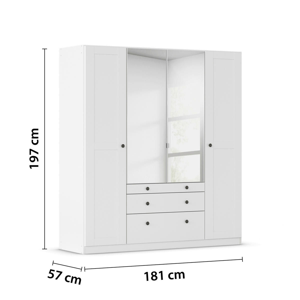 DREHTÜRENSCHRANK 181/197/54 cm,  in Weiß, 4-türig  - Schwarz/Weiß, KONVENTIONELL, Glas/Holzwerkstoff (181/197/54cm) - home24