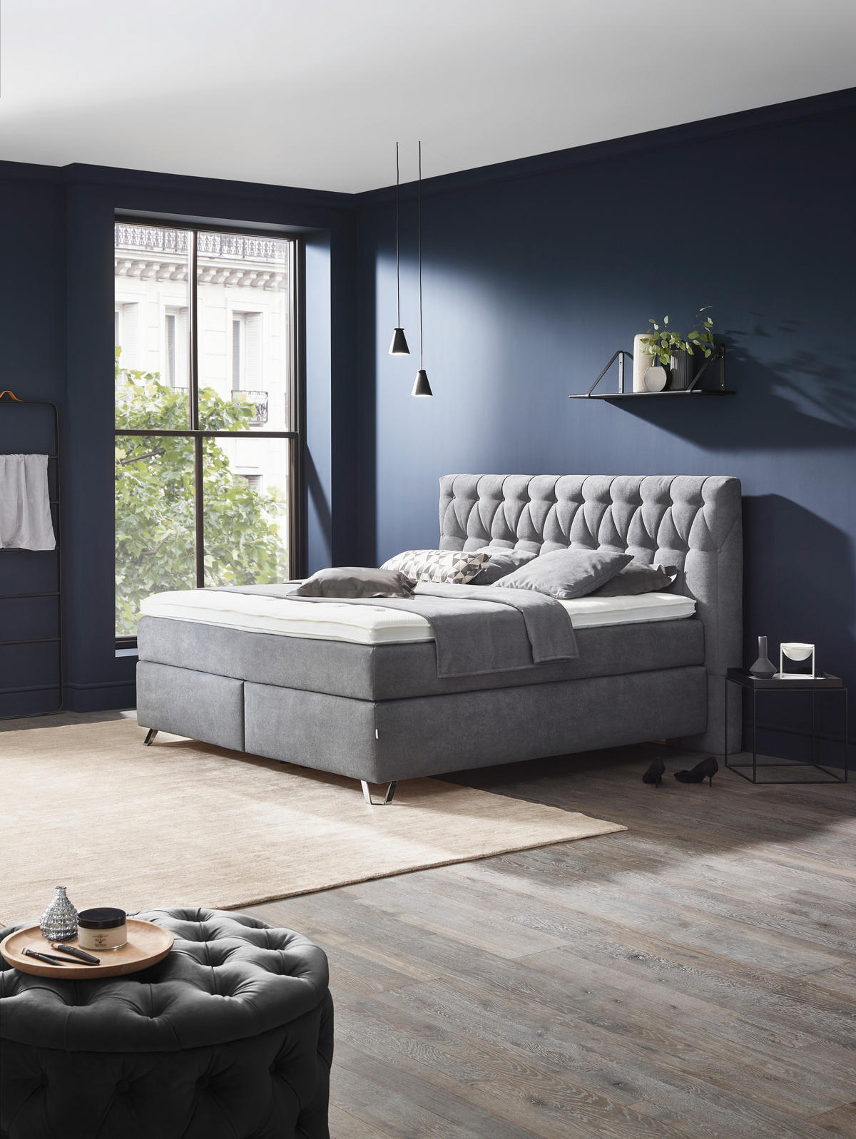 BOXSPRINGBETT 180/200 cm  in Dunkelgrau  - Dunkelgrau/Silberfarben, Konventionell, Textil/Metall (180/200cm) - Ambiente