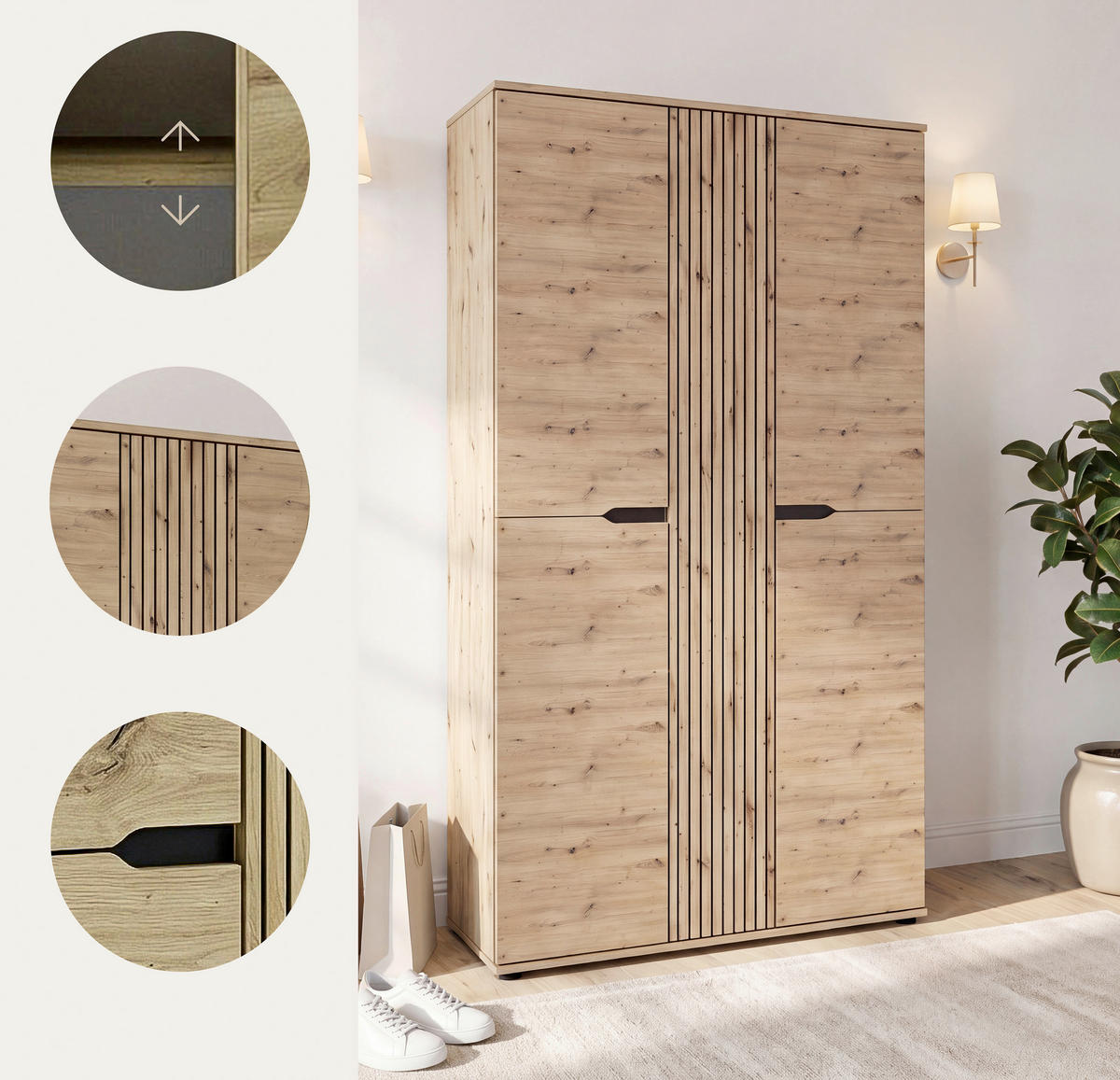 GARDEROBENSCHRANK  in 104/191/37 cm  - Schwarz/Eiche Artisan, Design, Holzwerkstoff/Kunststoff (104/191/37cm) - MID.YOU