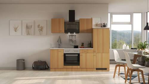 KÜCHENBLOCK 220 cm   in Buchefarben  - Edelstahlfarben/Beige, MODERN, Holzwerkstoff/Kunststoff (220cm) - FlexWell