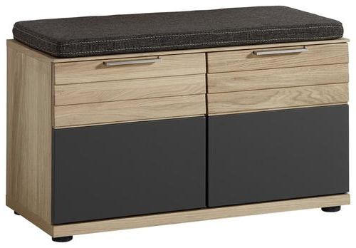 GARDEROBENBANK Wildeiche furniert, massiv Graphitfarben, Eichefarben - Edelstahlfarben/Eichefarben, Basics, Kunststoff/Textil (85/45/40cm)