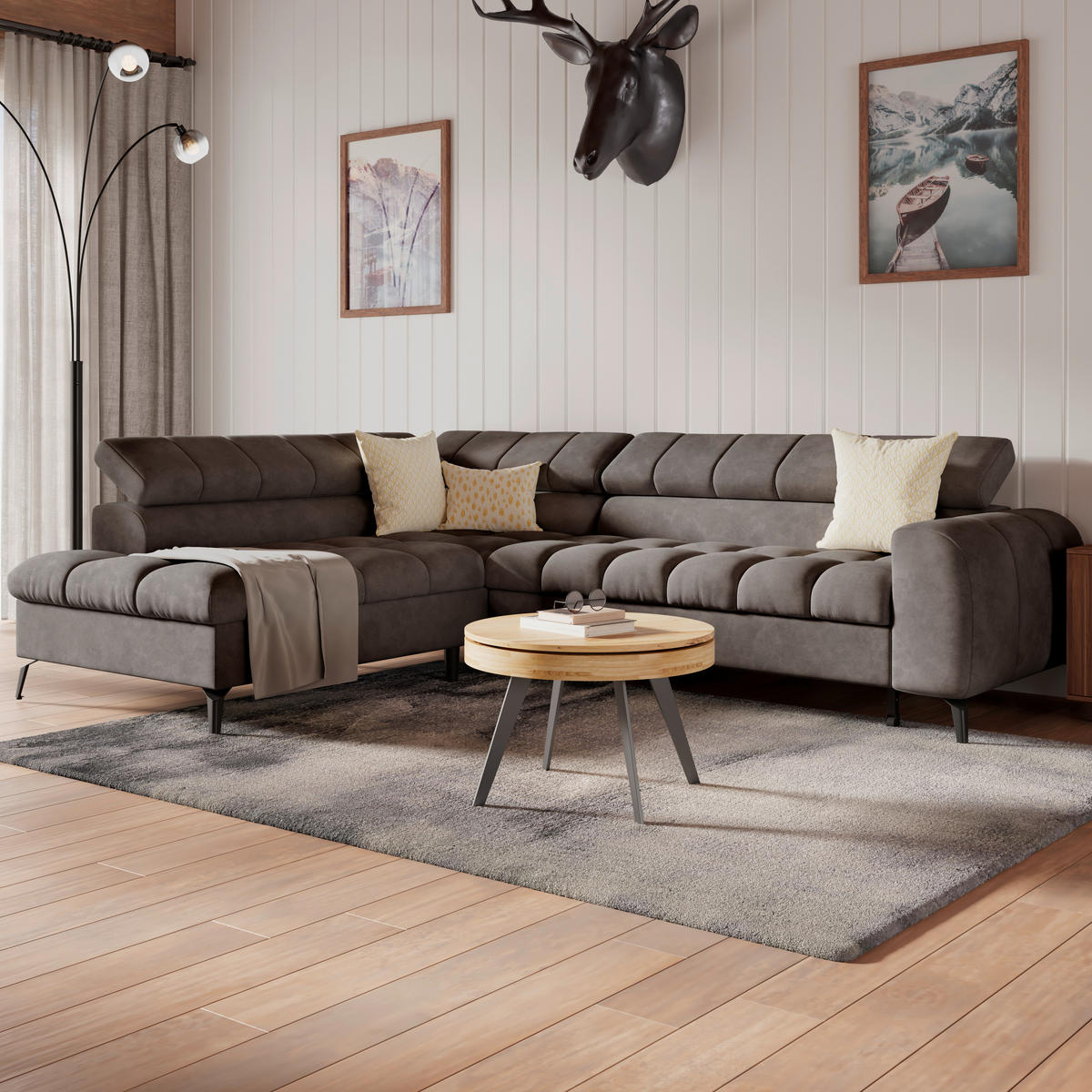 ECKSOFA Schwarz  - Schwarz, Trend, Kunststoff/Textil (203/261cm) - Livetastic