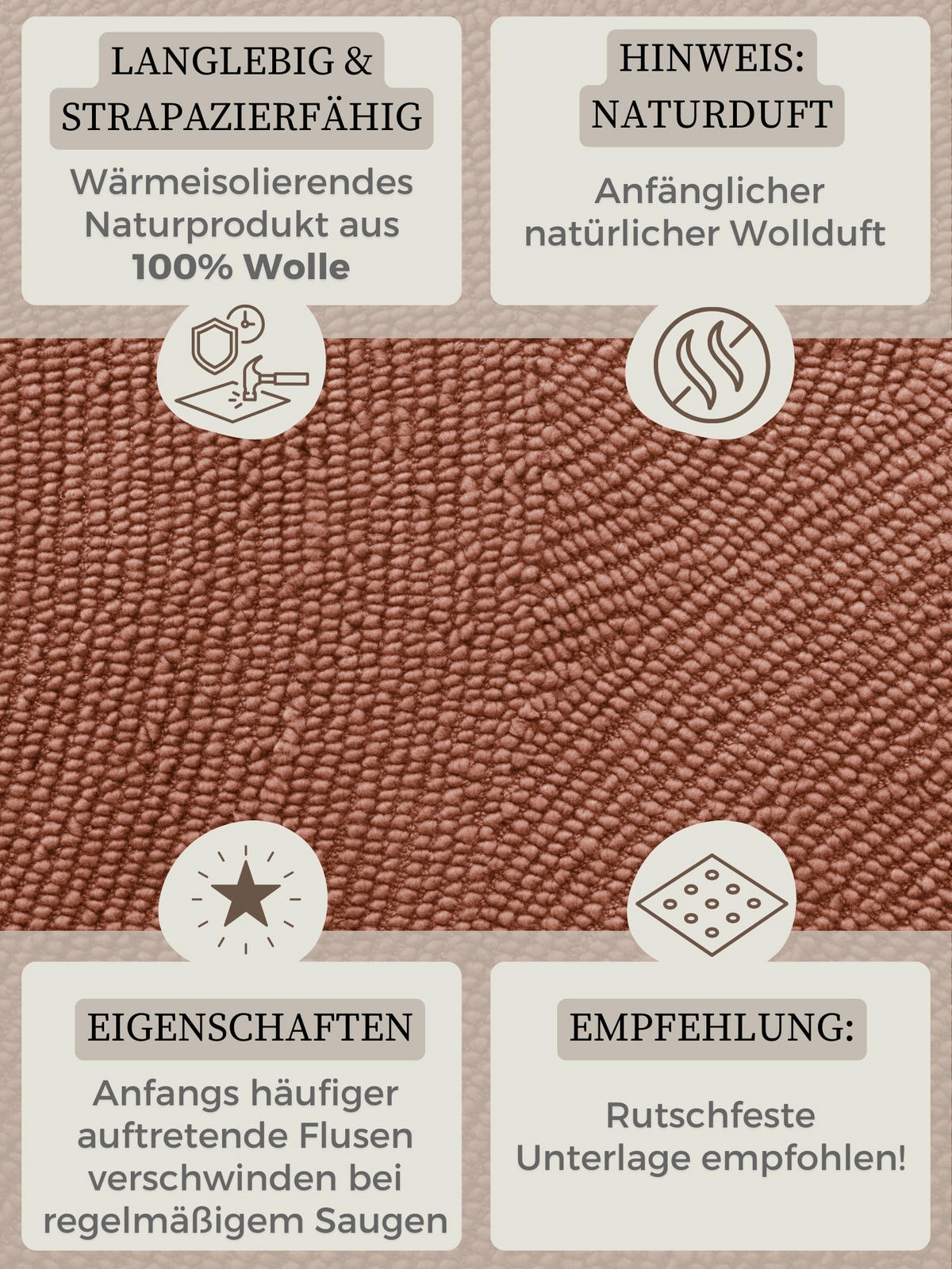WOLLTEPPICH 200 cm Calmio Rotbraun rund  - Rotbraun, Basics, Textil (200cm) - Hanse Home