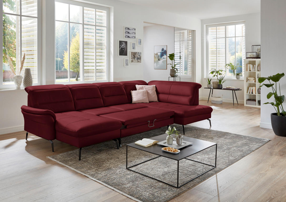 WOHNLANDSCHAFT in Echtleder Rot  - Rot/Schwarz, Design, Leder/Metall (181/336/206cm) - Beldomo Speed
