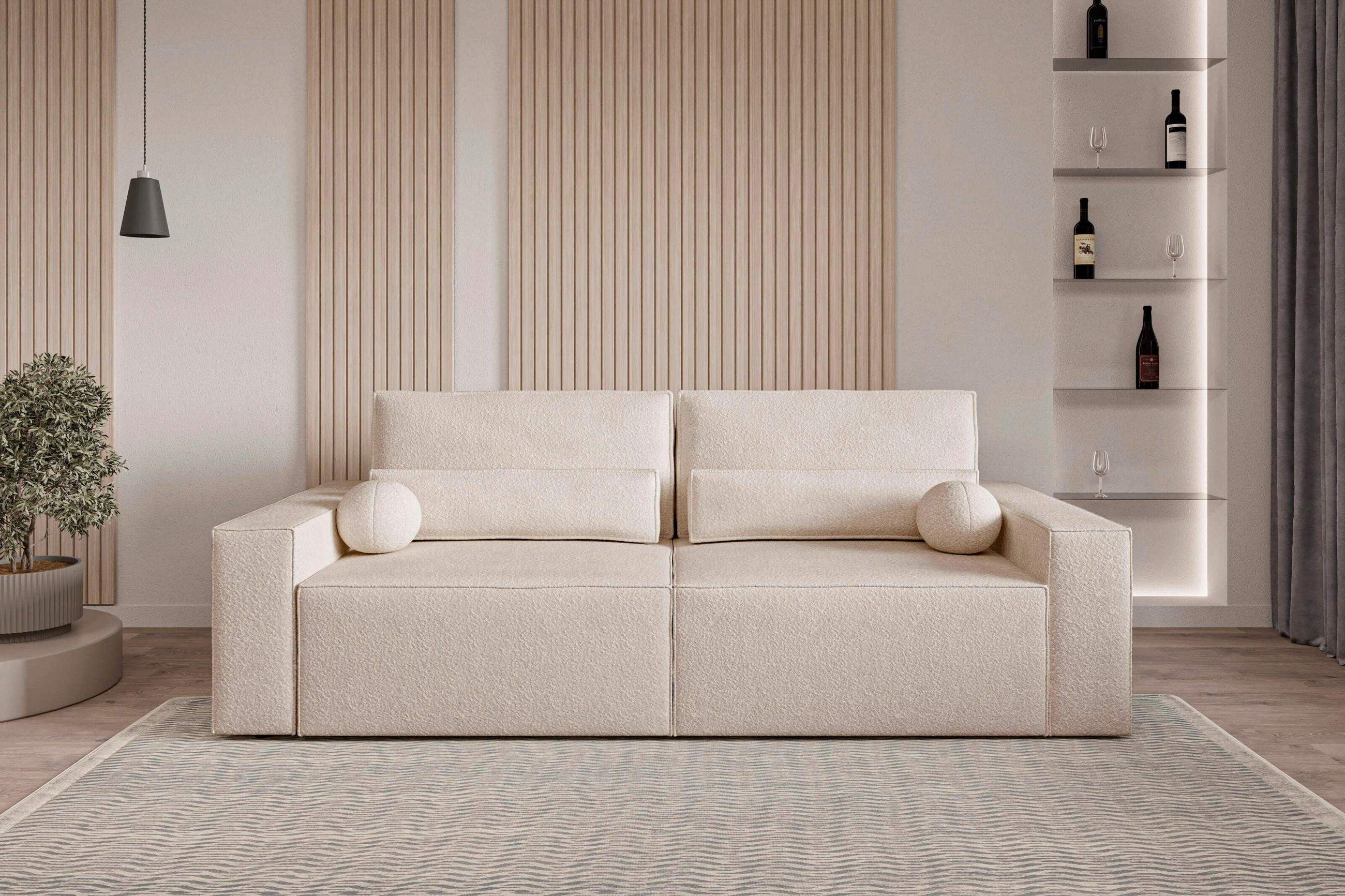 SCHLAFSOFA BRAZIL SOFA Bouclé Sandfarben  inkl. Schlaffunktion, Rücken echt, Stauraum  - Sandfarben/Schwarz, Design, Textil (248/92/110cm) - MID.YOU