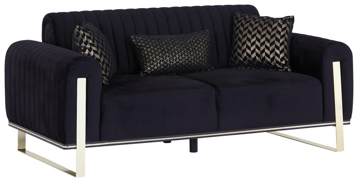 2-SITZER-SOFA Velours Schwarz  - Goldfarben/Schwarz, MODERN, Textil/Metall (180/83/90cm) - Livetastic