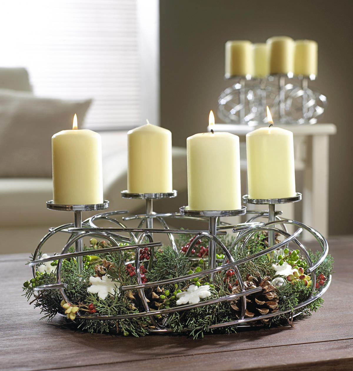ADVENTSKRANZ Lifestyle  - Chromfarben, MODERN, Metall (35cm) - Justinus