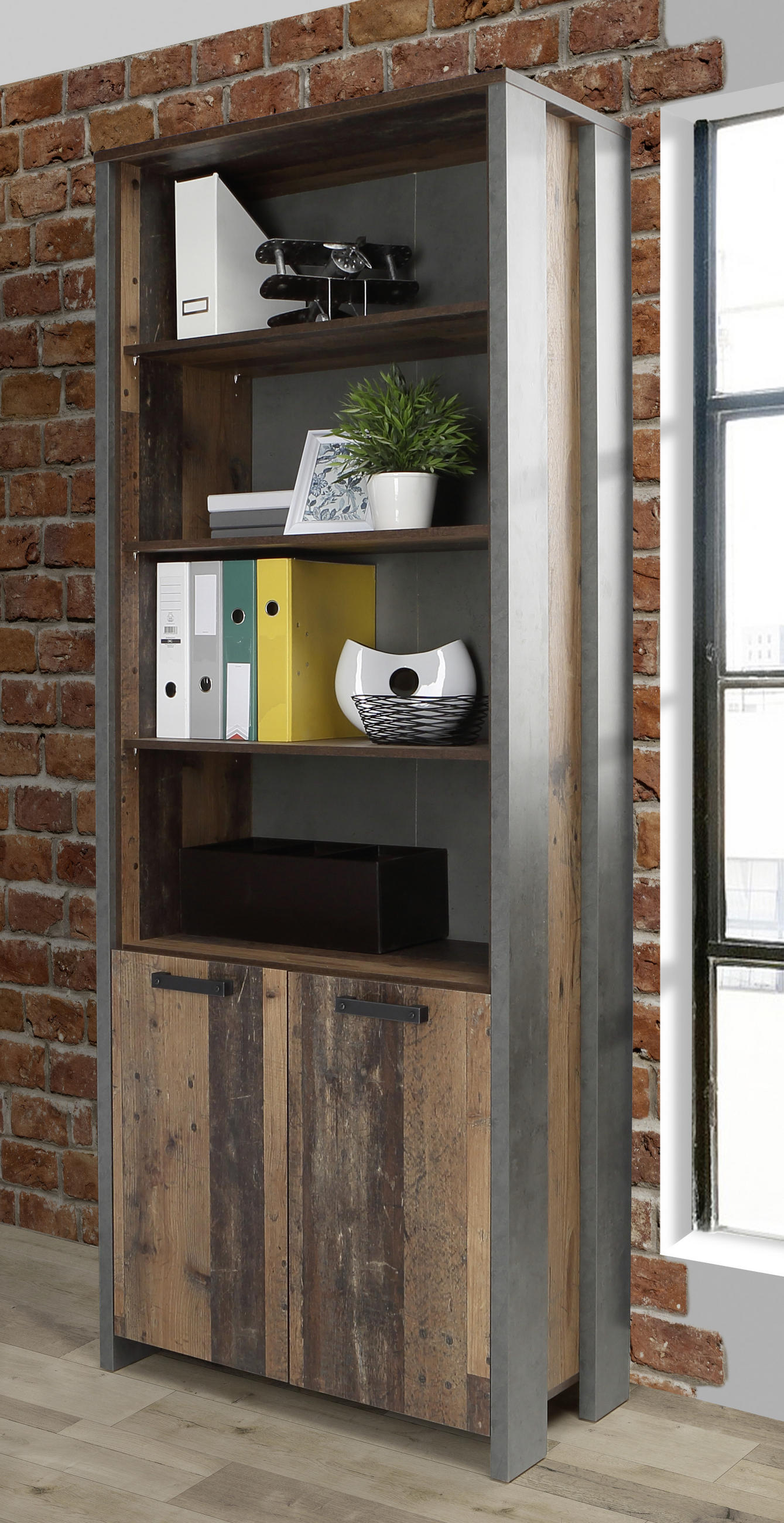 AKTENSCHRANK Braun, Dunkelgrau - Dunkelgrau/Braun, KONVENTIONELL, Holzwerkstoff/Kunststoff (86/221/42cm) - MID.YOU