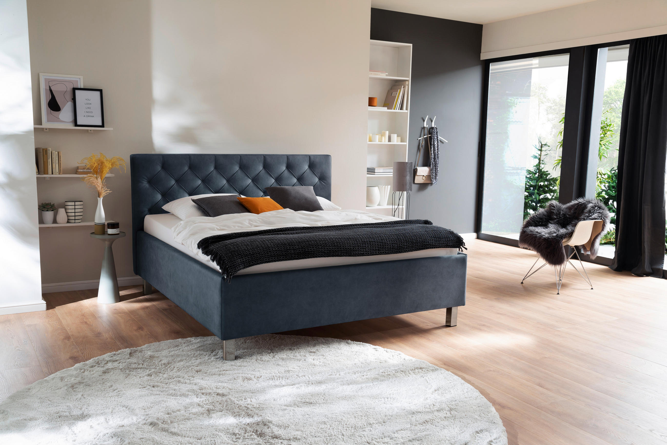 POLSTERBETT 160/200 cm in Blau - Blau, MODERN, Holzwerkstoff/Textil (160/200cm) - Visionight