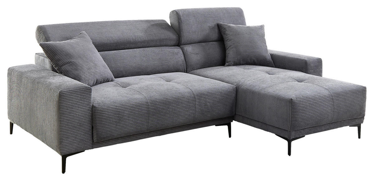 ECKSOFA Cord Grau  - Schwarz/Grau, Basics, Textil/Metall (250/183cm) - Livetastic