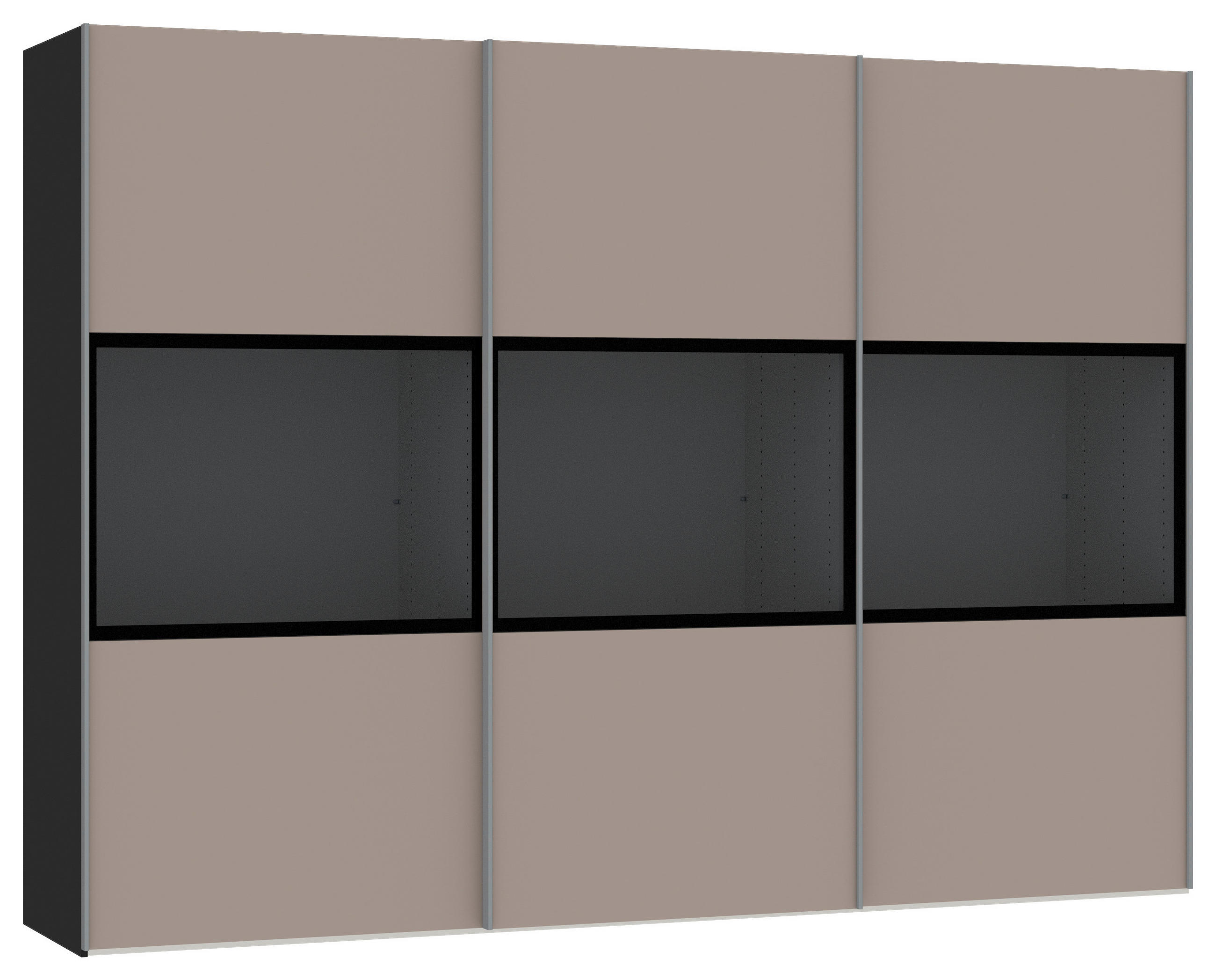 SCHWEBETÜRENSCHRANK  in Schwarz, Hellbraun  - Hellbraun/Silberfarben, Design, Glas/Holzwerkstoff (303/220/65cm) - Jutzler