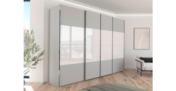 SCHWEBETÜRENSCHRANK  in Weiß, Seidengrau  - Chromfarben/Seidengrau, KONVENTIONELL, Glas/Holzwerkstoff (316/235/68cm) - Novel