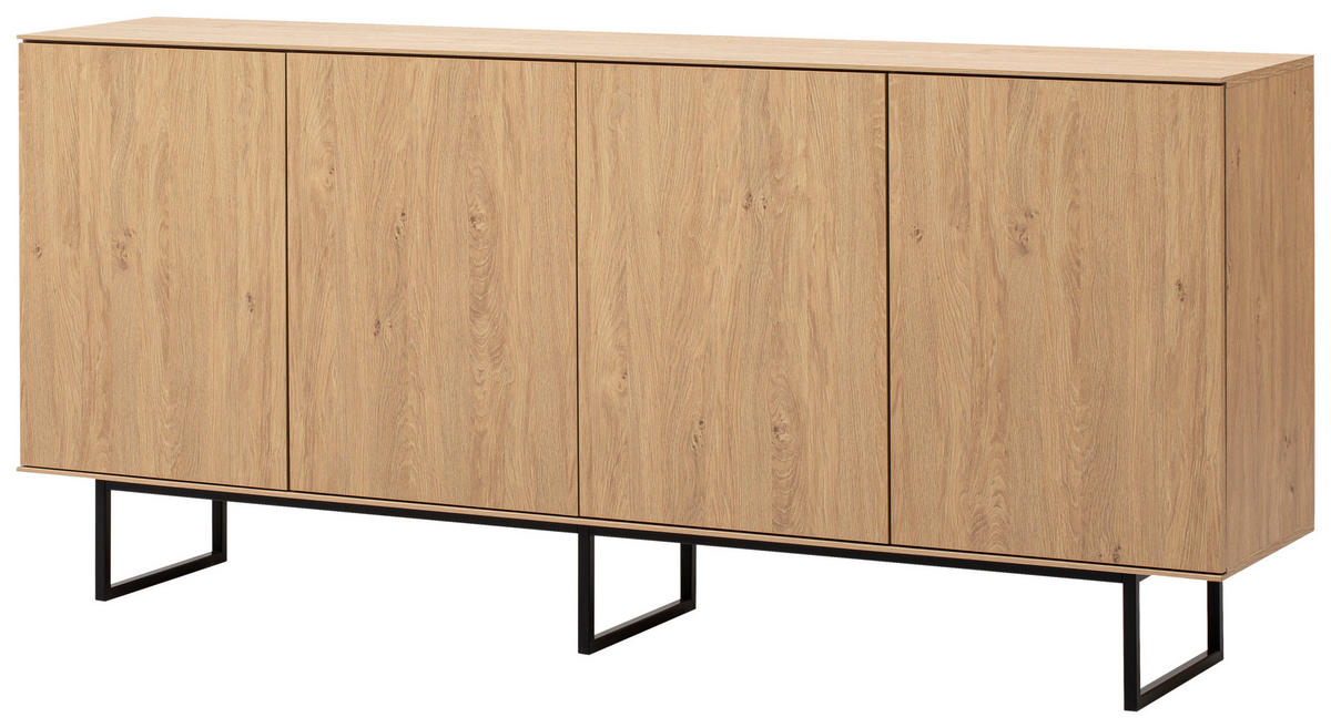 SIDEBOARD  in 200/90/40 cm  - Eichefarben/Schwarz, Design, Holzwerkstoff/Metall (200/90/40cm) - Modante