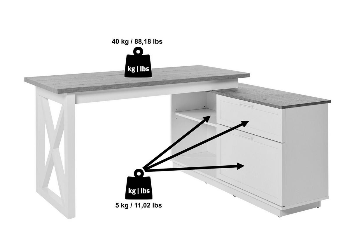 ECKSCHREIBTISCH 150/119/75 cm  in Weiß, Eichefarben  - Eichefarben/Weiß, KONVENTIONELL, Holzwerkstoff/Metall (150/119/75cm) - Livetastic