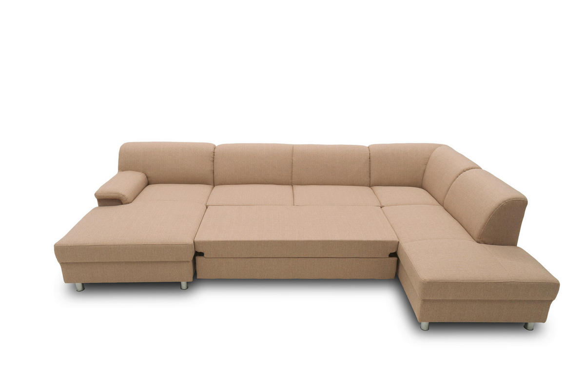 WOHNLANDSCHAFT Beige Webstoff  - Chromfarben/Beige, KONVENTIONELL, Textil/Metall (150/308/195cm) - MID.YOU
