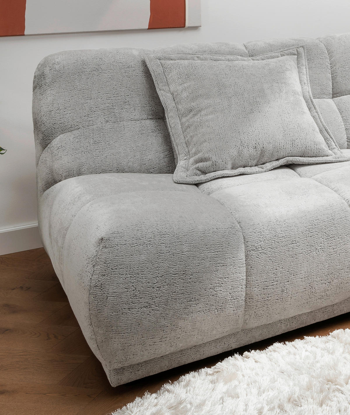 ECKSOFA ITALIA Silberfarben Chenille  - Silberfarben/Schwarz, MODERN, Kunststoff/Textil (254/203cm) - Livetastic