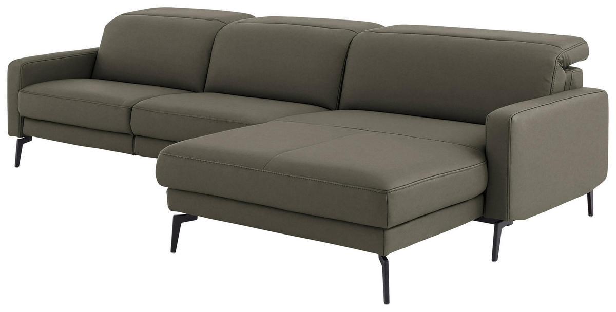 ECKSOFA  Echtleder Graubraun  - Graubraun/Schwarz, Design, Leder/Metall (323/179cm) - Dieter Knoll