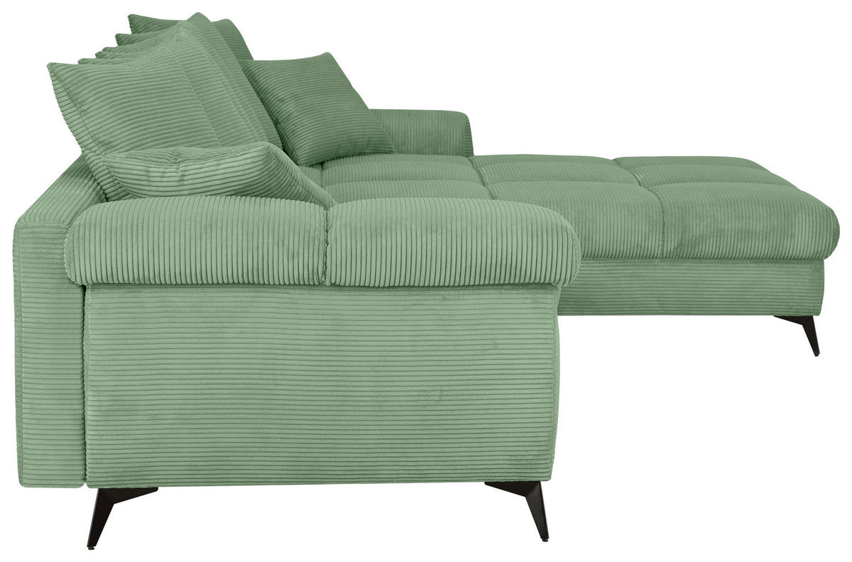 ECKSOFA Pastellgrün Cord Rückenkissen, Armlehnenkissen, Rücken echt  - Pastellgrün/Schwarz, KONVENTIONELL, Textil/Metall (332/231cm) - Carryhome