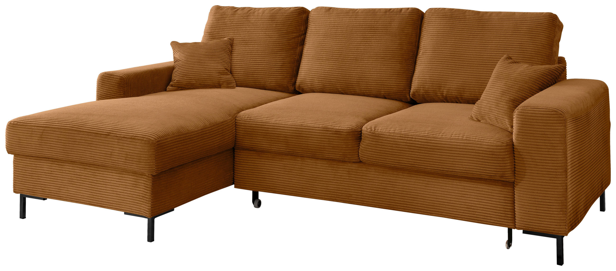 ECKSCHLAFSOFA in Cord Goldfarben  - Goldfarben/Schwarz, KONVENTIONELL, Textil/Metall (143/237cm) - Livetastic