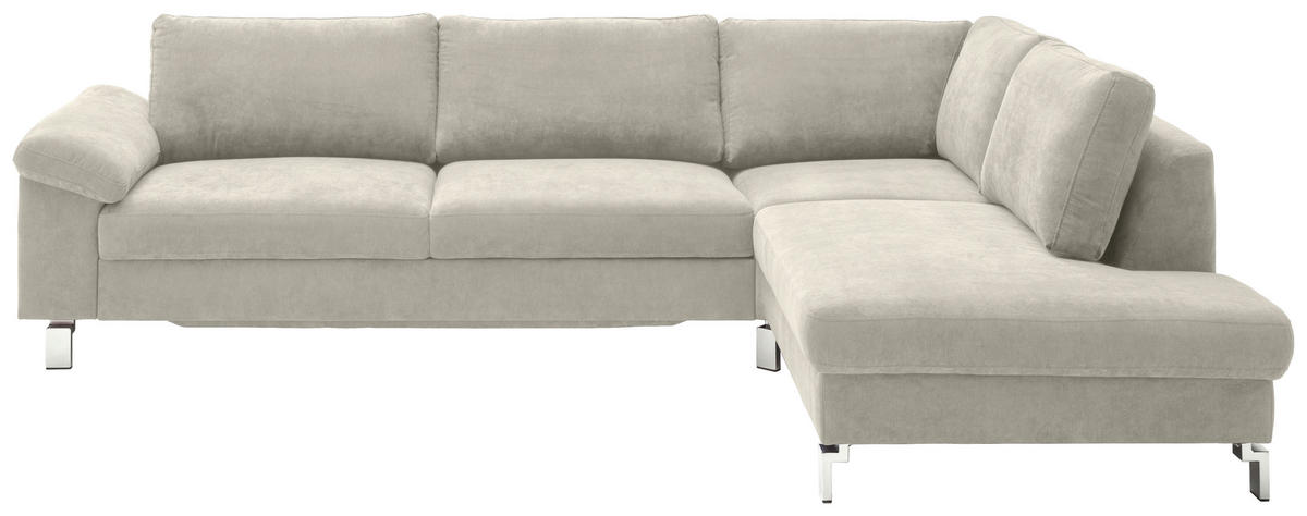 ECKSOFA  in Velours Creme  281/200 cm  - Chromfarben/Creme, Design, Textil/Metall (281/200cm) - Hom`in