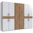DREHTÜRENSCHRANK  in Weiß, Plankeneiche  - Plankeneiche/Schwarz, KONVENTIONELL, Holzwerkstoff/Kunststoff (270/208/58cm) - Carryhome