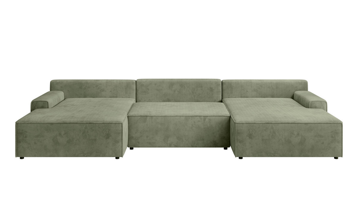 WOHNLANDSCHAFT Cord Grün  - Schwarz/Grün, Modern, Kunststoff/Textil (168/333/168cm) - Trendmanufaktur