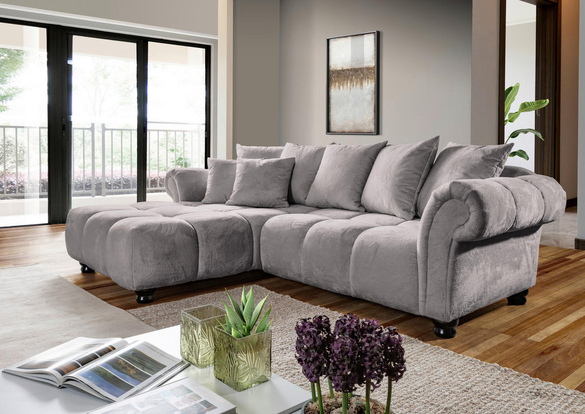 ECKSOFA  in Plüsch Grau  190/288 cm  - Dunkelbraun/Grau, KONVENTIONELL, Holz/Textil (190/288cm) - Carryhome