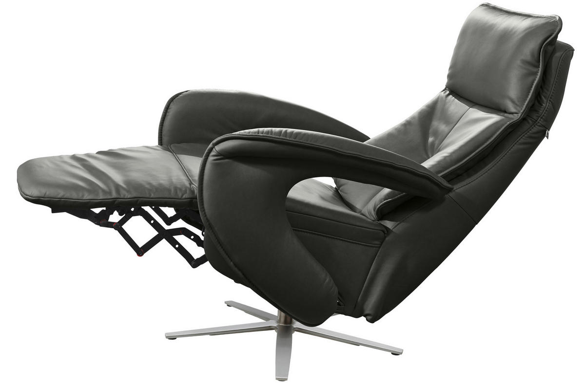 RELAXSESSEL in Leder Anthrazit  - Chromfarben/Anthrazit, Design, Leder/Metall (77/110/87cm) - Valdera