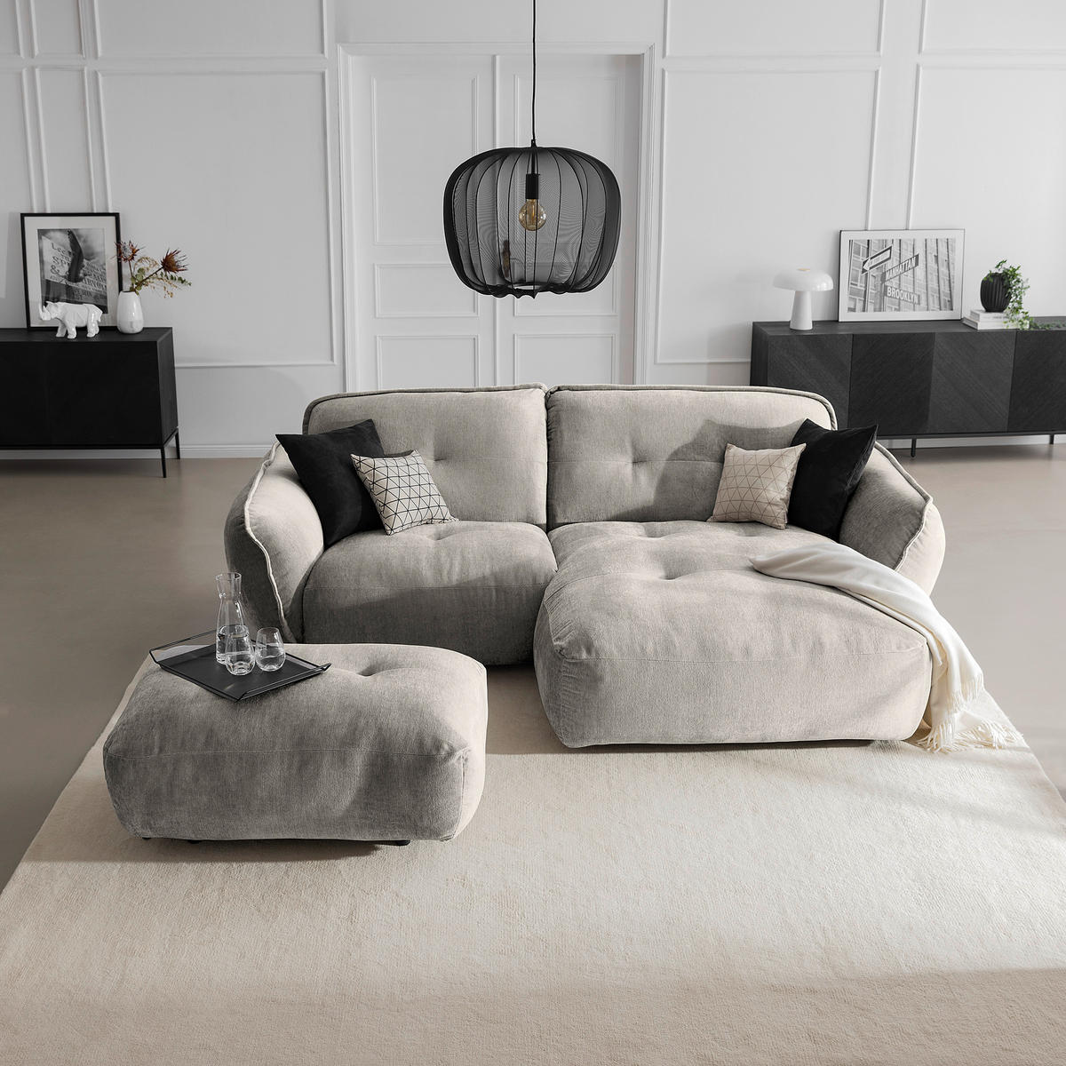 HOCKER in Textil Silberfarben  - Silberfarben/Schwarz, Modern, Kunststoff/Textil (102/46/65cm) - Trendmanufaktur