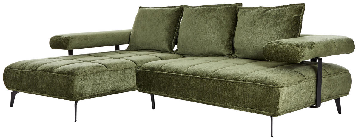 ECKSOFA in Webstoff Olivgrün  180/266 cm  - Schwarz/Olivgrün, Design, Textil/Metall (180/266cm) - Welnova