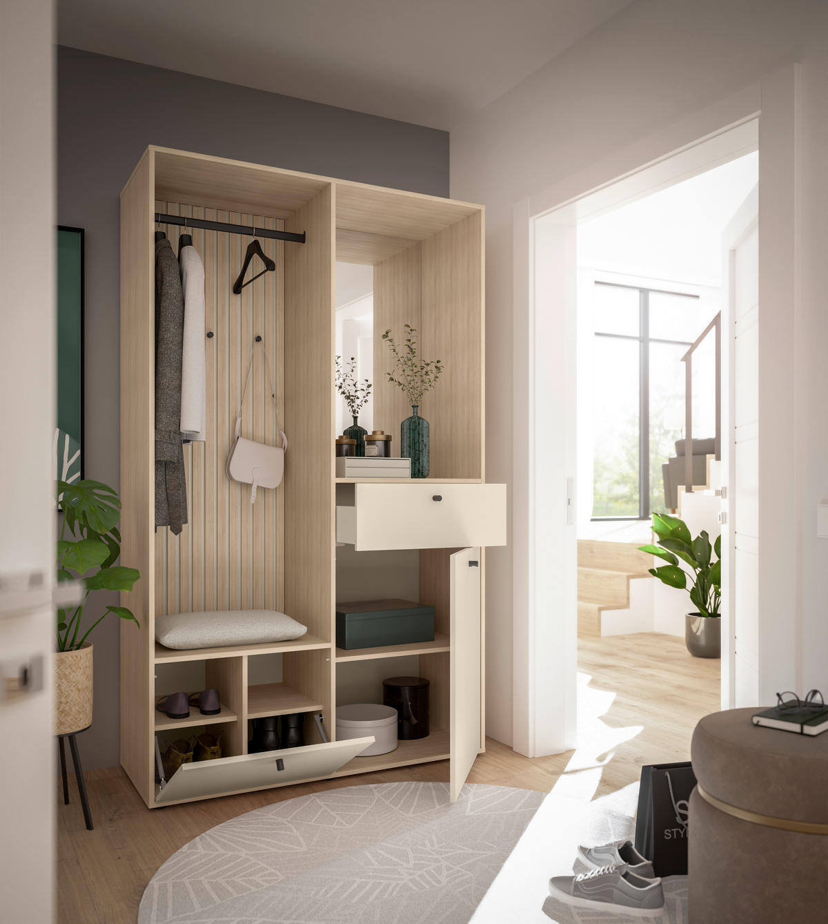 GARDEROBE 4-teilig  in 120/200/50 cm  - Kaschmir/Eichefarben, Design, Glas/Holzwerkstoff (120/200/50cm) - Xora