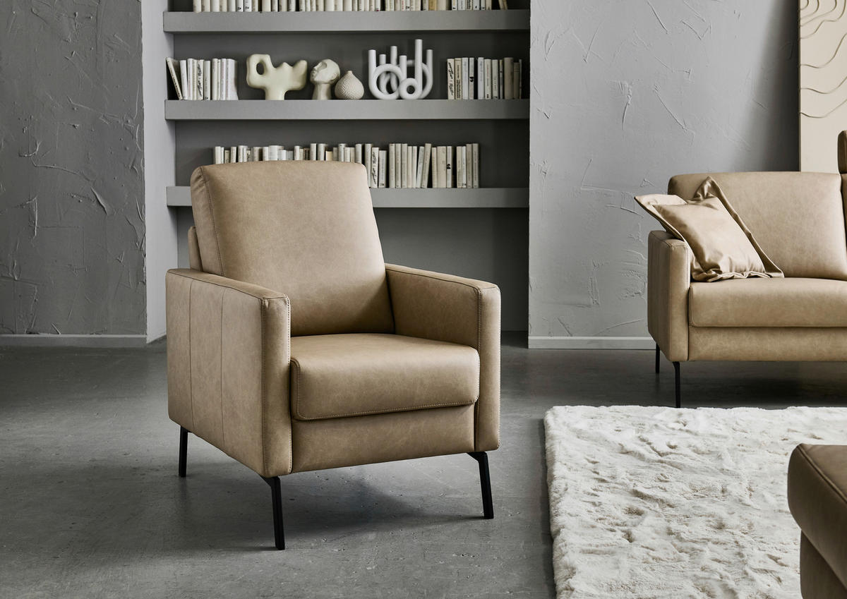 FERNSEHSESSEL  mit Echtleder Taupe  - Taupe/Schwarz, KONVENTIONELL, Leder/Metall (70/95/88cm) - Pure Home Comfort