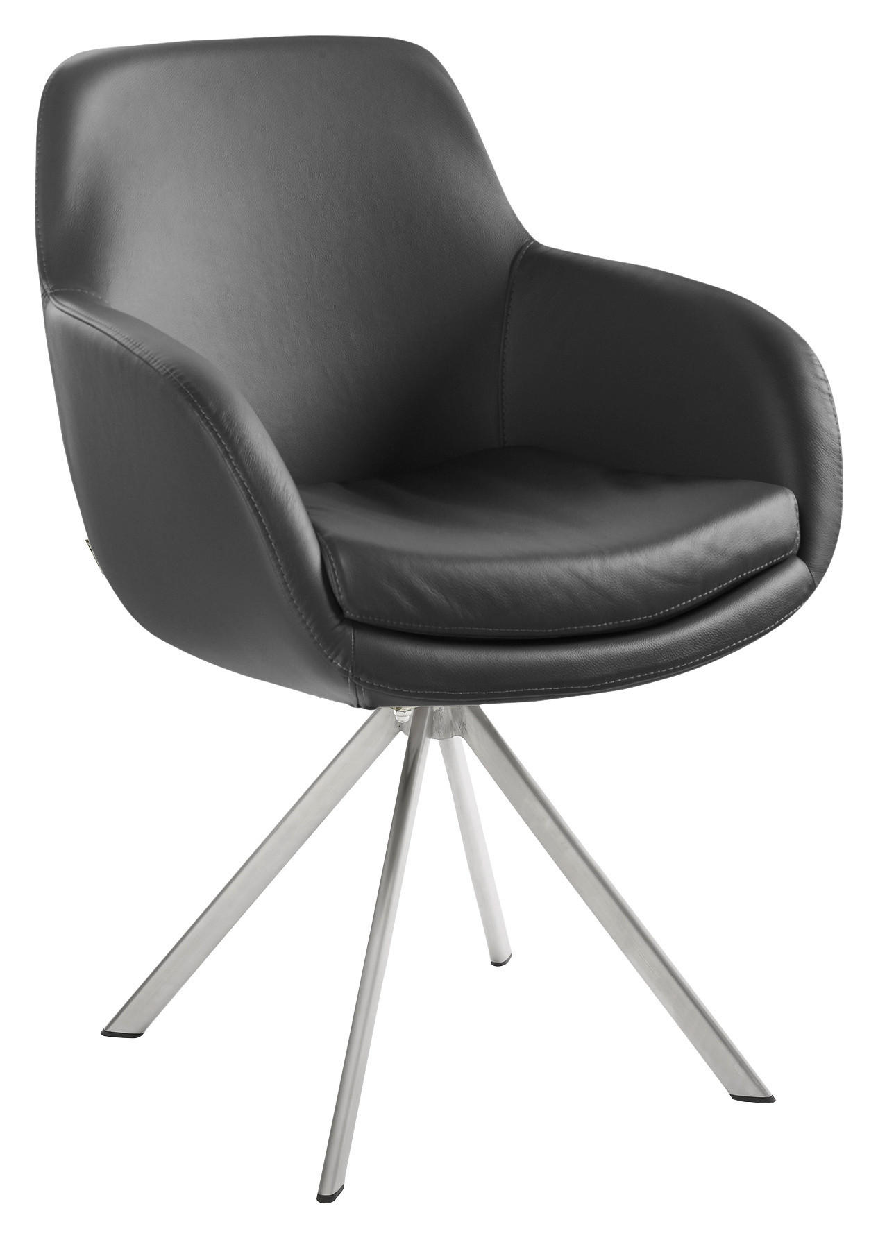 ARMLEHNSTUHL  in Echtleder pigmentiert  - Edelstahlfarben/Dunkelgrau, Design, Leder/Metall (62/86/66cm) - Musterring