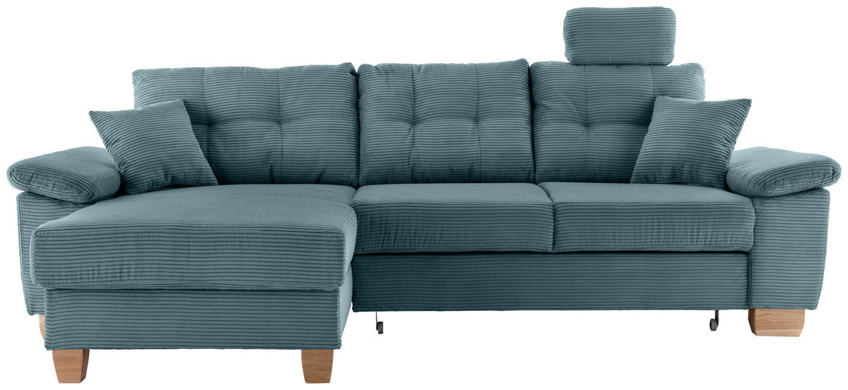 ECKSOFA in Cord Petrol  - Petrol/Naturfarben, Modern, Holz/Textil (176/270cm) - Livetastic