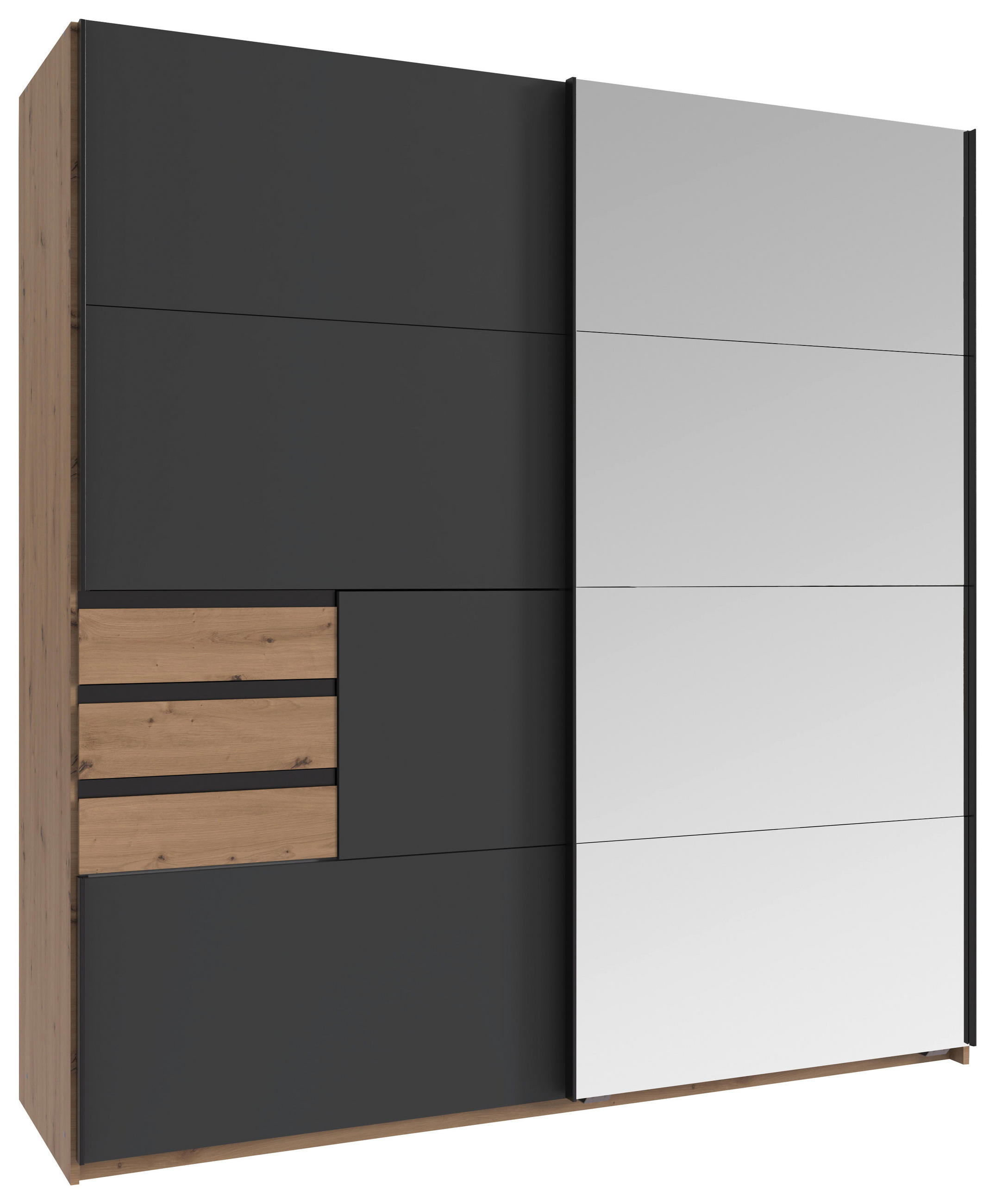 SCHWEBETÜRENSCHRANK 180/198/65 cm 2-türig Graphitfarben, Eiche Artisan  - Schwarz/Graphitfarben, KONVENTIONELL, Glas/Holzwerkstoff (180/198/65cm) - Carryhome