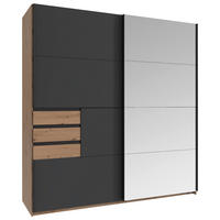 SCHWEBETÜRENSCHRANK 180/198/65 cm 2-türig Graphitfarben, Eiche Artisan  - Schwarz/Graphitfarben, KONVENTIONELL, Glas/Holzwerkstoff (180/198/65cm) - Carryhome