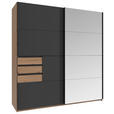 SCHWEBETÜRENSCHRANK 180/198/65 cm 2-türig Eiche Artisan, Graphitfarben  - Schwarz/Graphitfarben, KONVENTIONELL, Glas/Holzwerkstoff (180/198/65cm) - Carryhome
