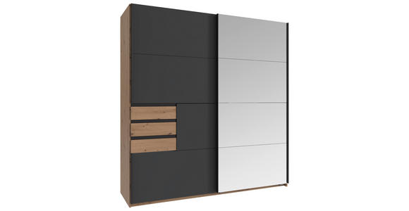 SCHWEBETÜRENSCHRANK 180/198/65 cm 2-türig Eiche Artisan, Graphitfarben  - Schwarz/Graphitfarben, KONVENTIONELL, Glas/Holzwerkstoff (180/198/65cm) - Carryhome
