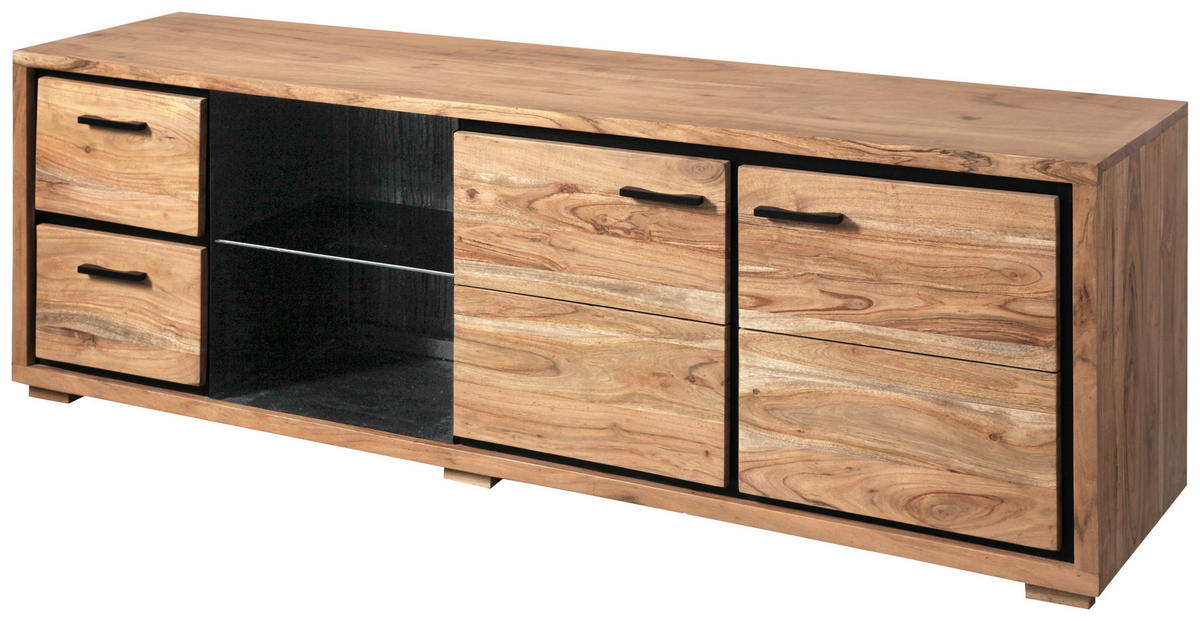 LOWBOARD  in 175/60/40 cm  - Schwarz/Akaziefarben, LIFESTYLE, Glas/Holz (175/60/40cm) - Landscape
