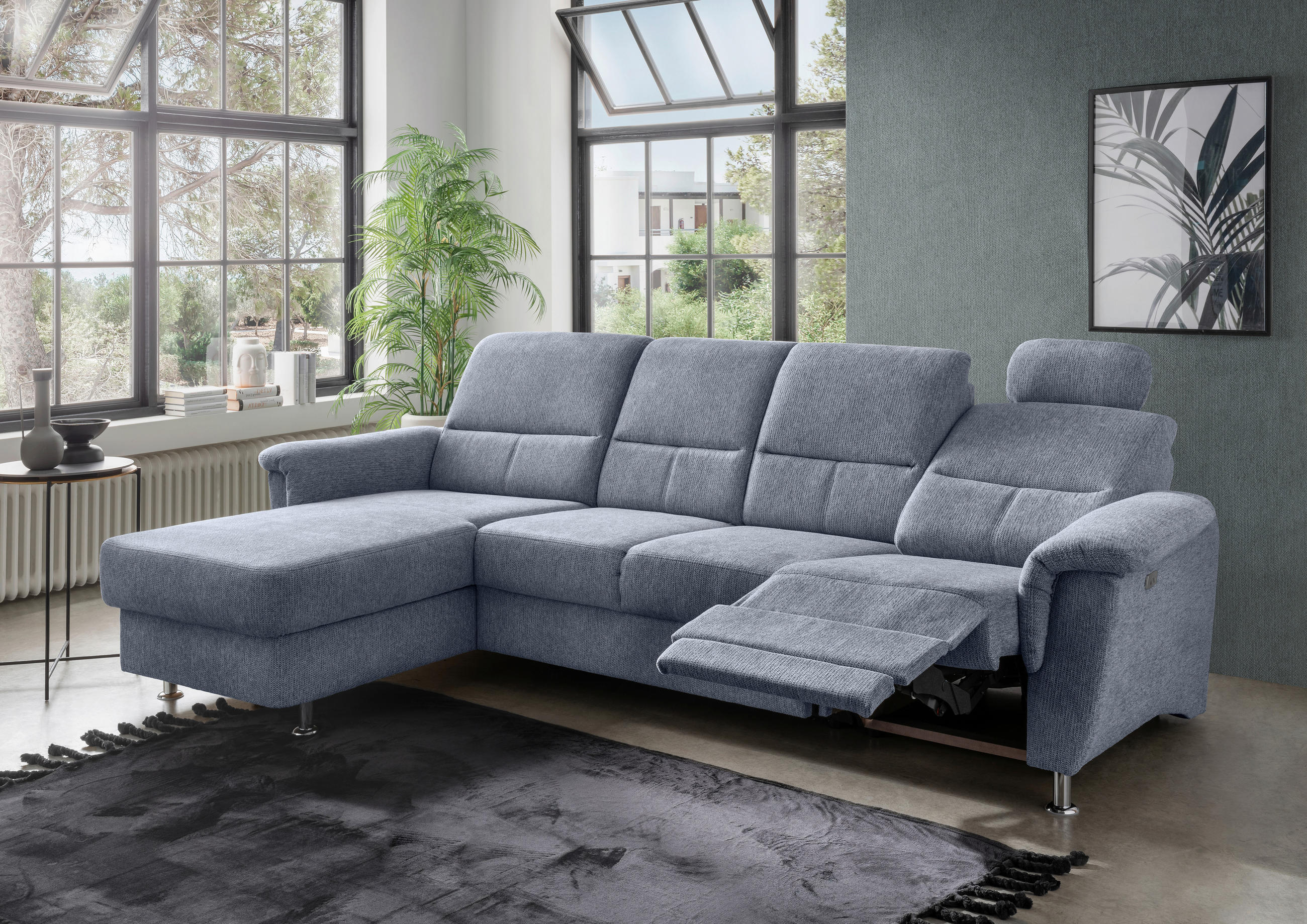 Thumbnail - Livetastic Ecksofa, Hellblau, Textil, Uni, 5-Sitzer, Ottomane links, L-Form, 292x165 cm, Made in EU, Relaxfunktion, seit...