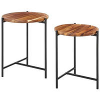 SATZTISCH Akazie massiv rund  - Schwarz, MODERN, Holz/Metall (41,5/36,5/41,5/36,5/50,5/45,5cm) - PBJ