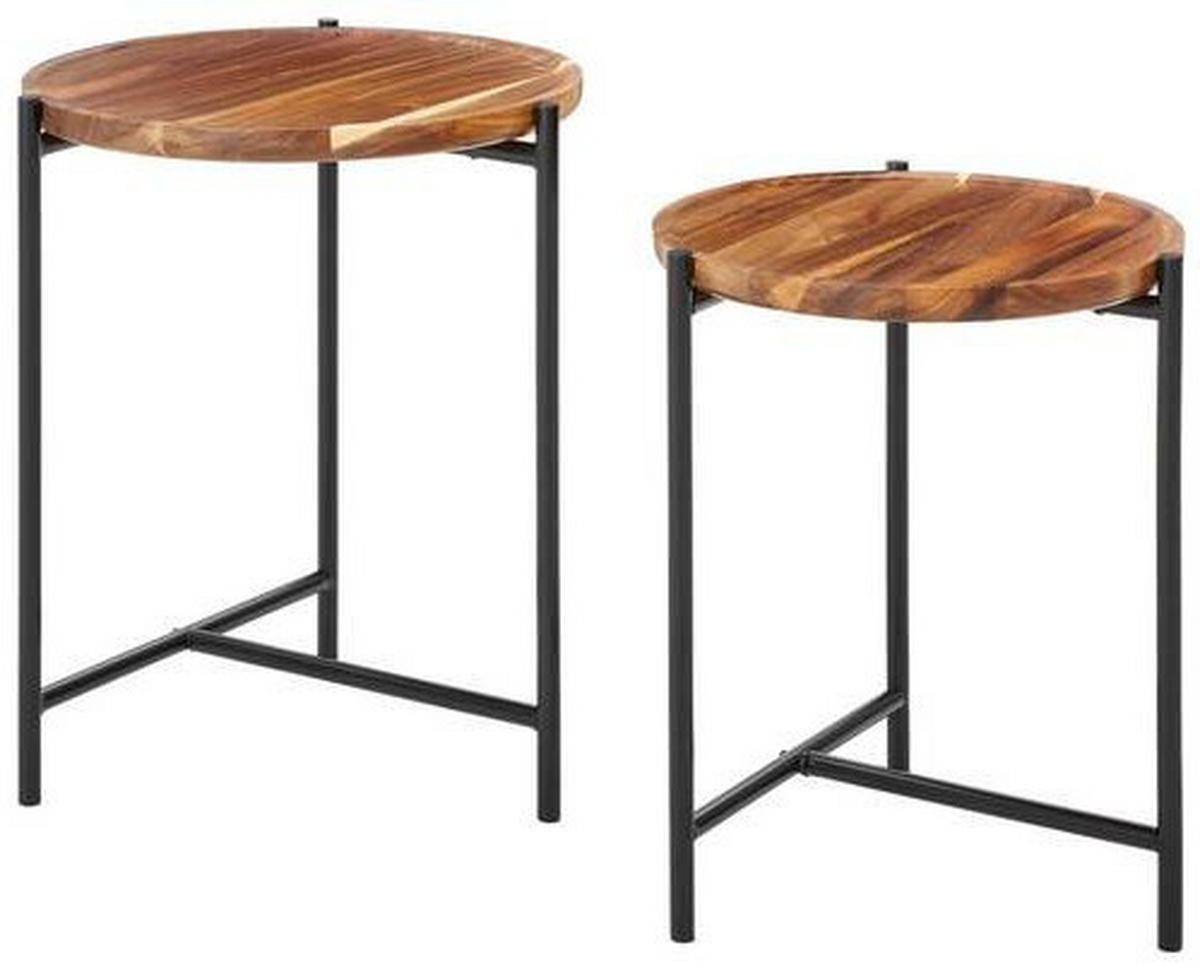 SATZTISCH Akazie massiv rund  - Schwarz, MODERN, Holz/Metall (41,5/36,5/41,5/36,5/50,5/45,5cm) - PBJ