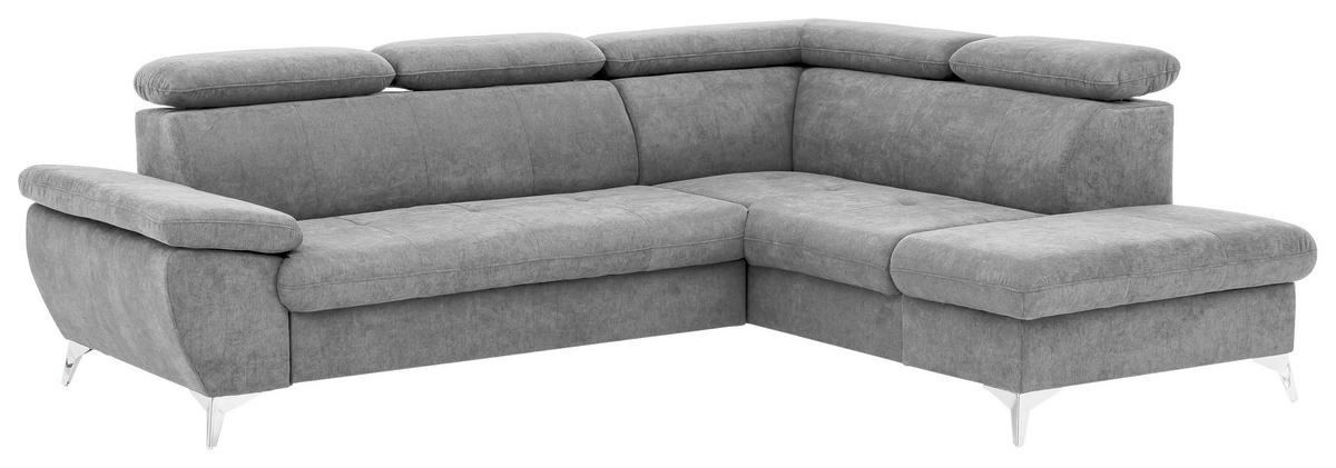 ECKSOFA in Mikrofaser Hellgrau  - Chromfarben/Hellgrau, Konventionell, Textil/Metall (256/209cm) - Livetastic