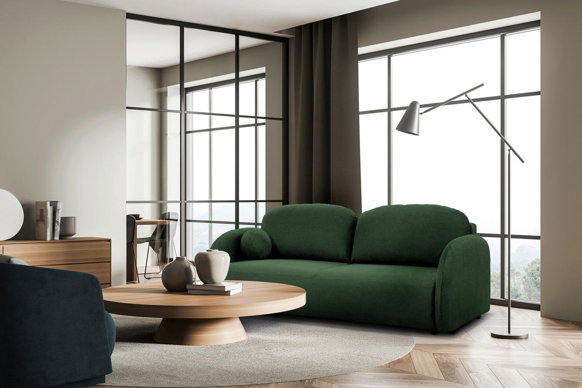 SCHLAFSOFA ROMA  mit Struktur Dunkelgrün  - Dunkelgrün/Schwarz, Design, Textil (230/90/105cm) - MID.YOU